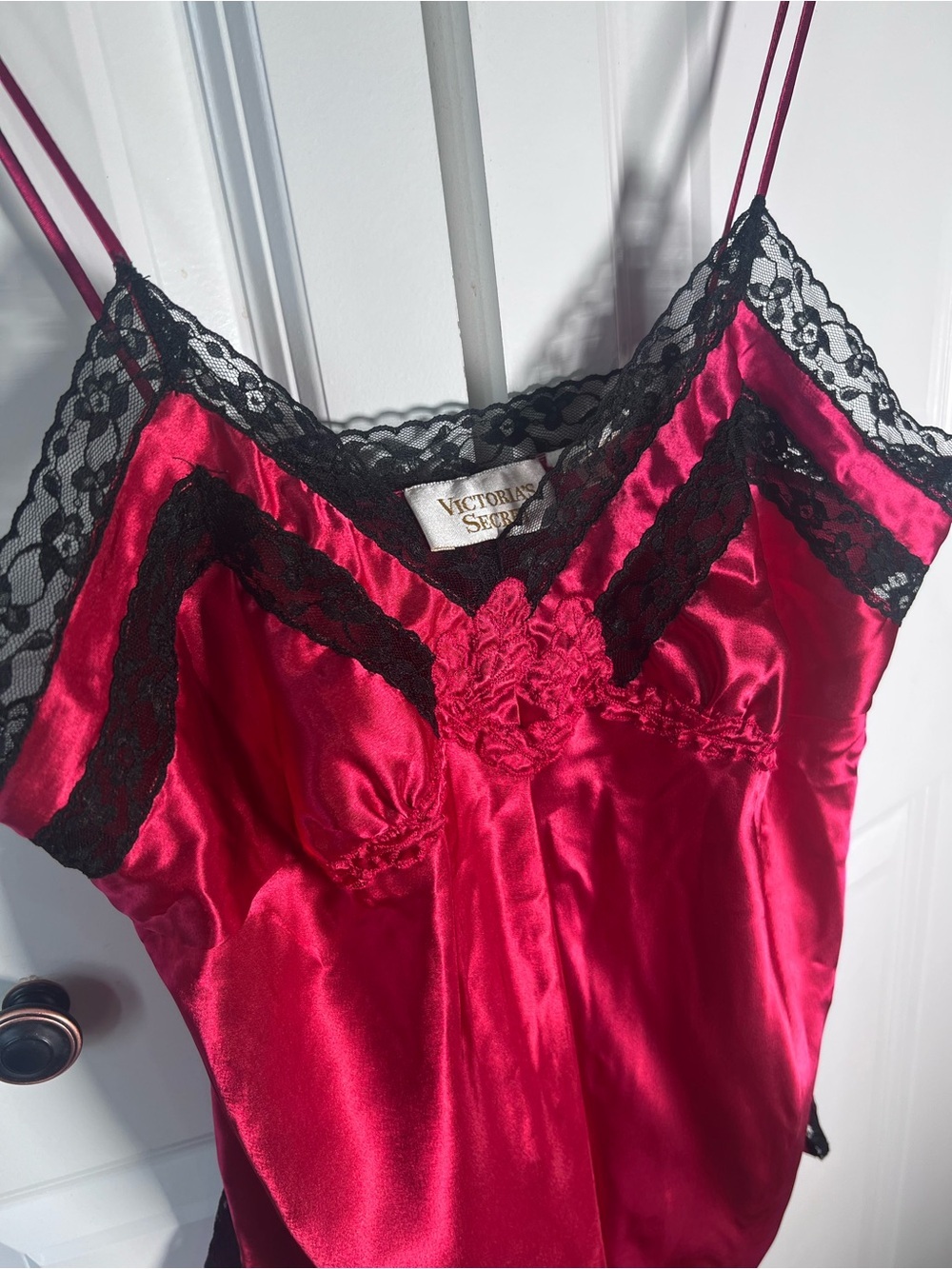 Victoria's Secret vintage gold label Fuchsia Satin Lace-Trim teddy romper - Picture 7 of 10
